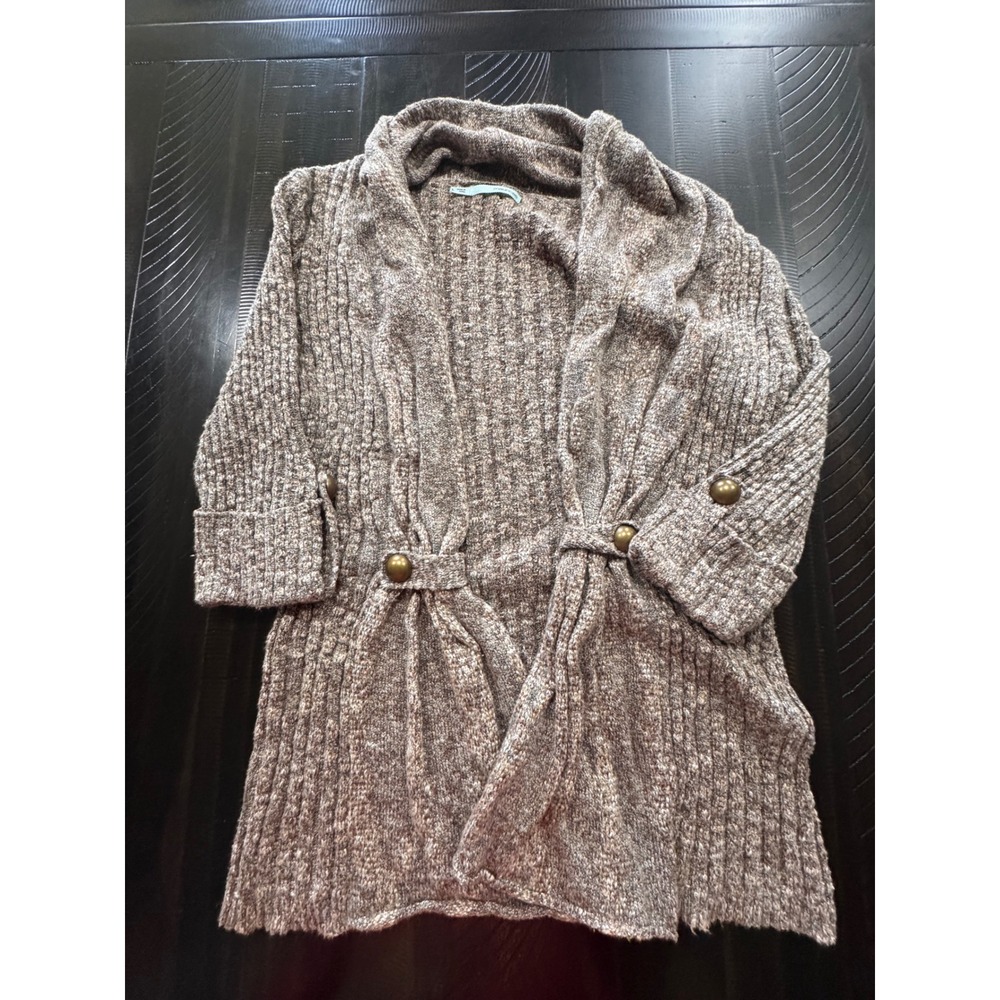Maurices Brown Marled Ribbed Knit Hooded Cardigan Button Detail Large